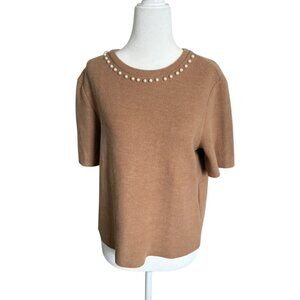 Zara Trafaluc Autumn-Winter 17-18, Beige Pearl Necklace Top, Size Large